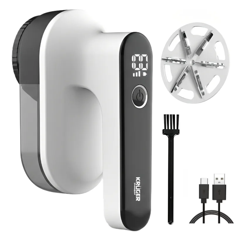 크루거 보풀제거기 세탁소용 6중 충전식 대용량 LED, 프리미엄 화이트블랙, KRLR-1329